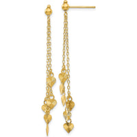14K Yellow Gold Diamond-Cut Heart Dangle Earrings - 52mm Length by 0