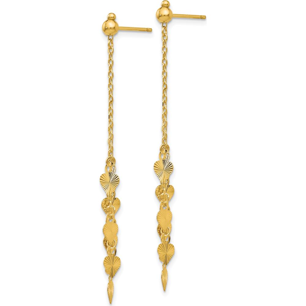 14K Yellow Gold Diamond-Cut Heart Dangle Earrings - 52mm Length by 0