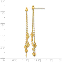 14K Yellow Gold Diamond-Cut Heart Dangle Earrings - 52mm Length by 0