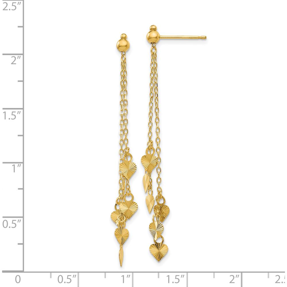 14K Yellow Gold Diamond-Cut Heart Dangle Earrings - 52mm Length by 0