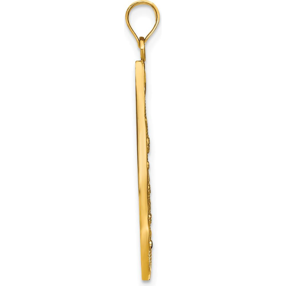 14K Yellow Gold Diamond-Cut Heart Filigree Teardrop Charm with White Rhodium Accents by Oro Pregiato