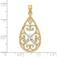 14K Yellow Gold Diamond-Cut Heart Filigree Teardrop Charm with White Rhodium Accents by Oro Pregiato