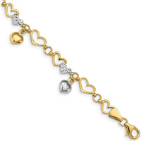 14K Yellow Gold Diamond-Cut Heart Link Bracelet with Rhodium Accents - 7.25" by Oro Pregiato