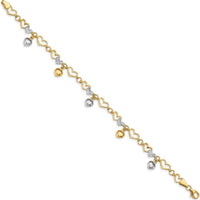 14K Yellow Gold Diamond-Cut Heart Link Bracelet with Rhodium Accents - 7.25" by Oro Pregiato