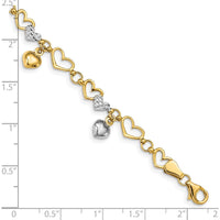 14K Yellow Gold Diamond-Cut Heart Link Bracelet with Rhodium Accents - 7.25" by Oro Pregiato