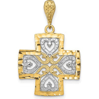 14K Yellow Gold Diamond-Cut Heart Maltese Cross Pendant - Polished Finish by Oro Pregiato