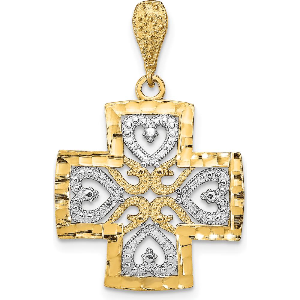 14K Yellow Gold Diamond-Cut Heart Maltese Cross Pendant - Polished Finish by Oro Pregiato