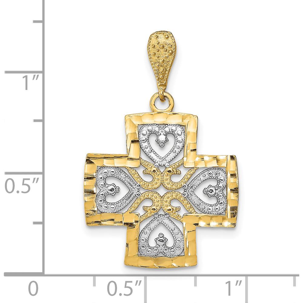 14K Yellow Gold Diamond-Cut Heart Maltese Cross Pendant - Polished Finish by Oro Pregiato