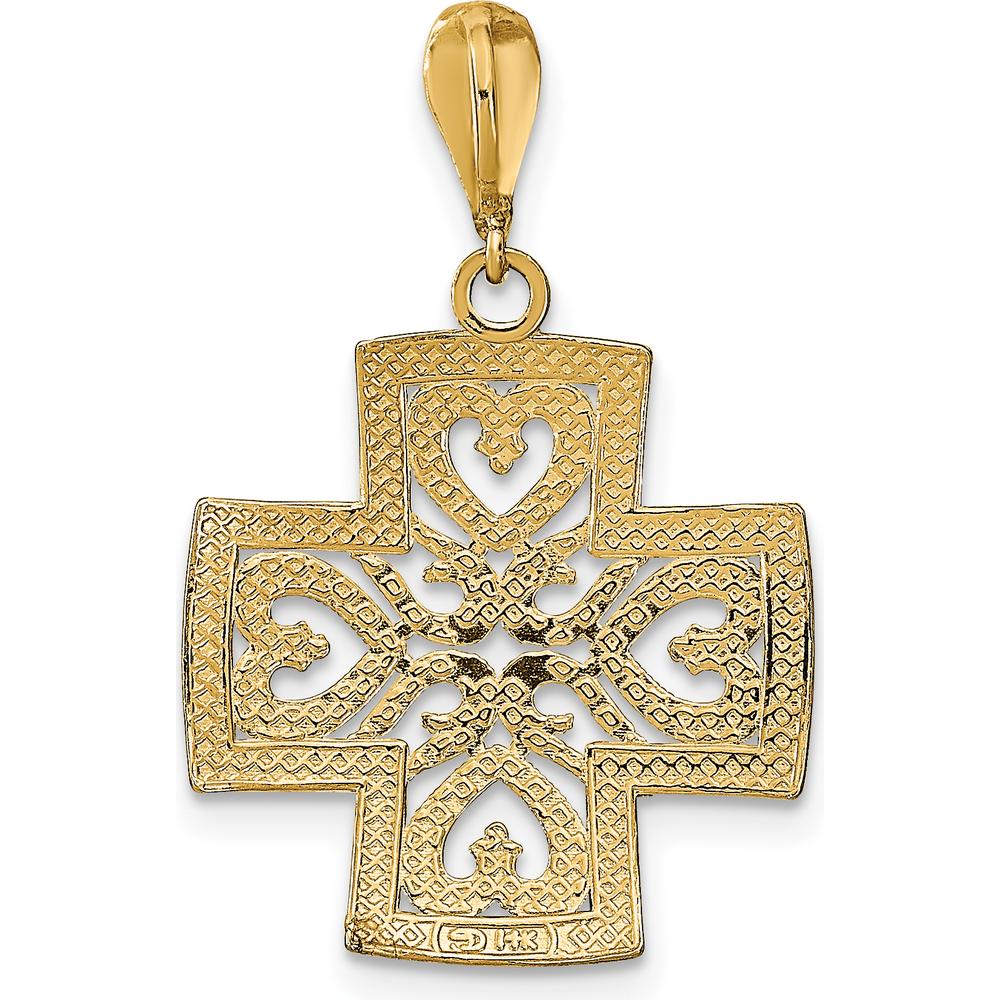 14K Yellow Gold Diamond-Cut Heart Maltese Cross Pendant - Polished Finish by Oro Pregiato