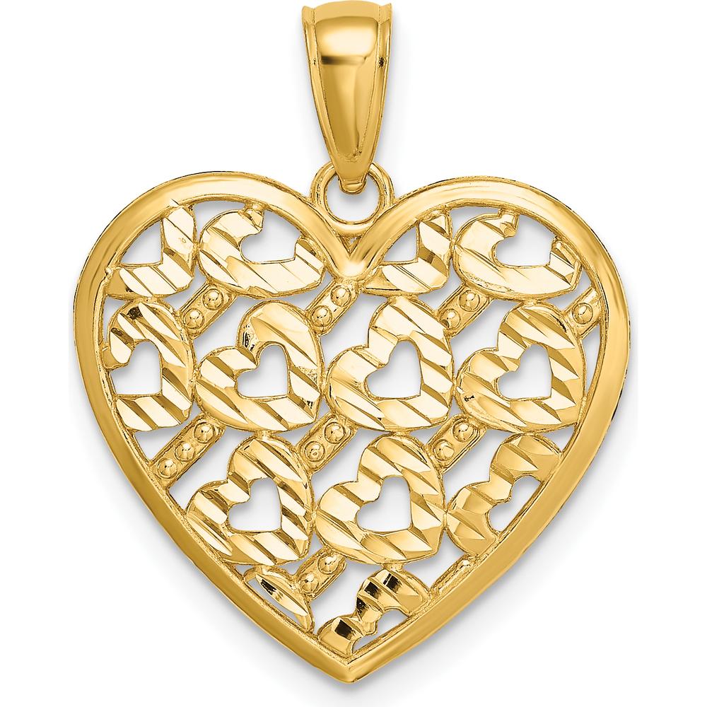 14K Yellow Gold Diamond-Cut Heart Pattern Pendant Charm - Polished Finish by Oro Pregiato