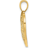 14K Yellow Gold Diamond-Cut Heart Pattern Pendant Charm - Polished Finish by Oro Pregiato