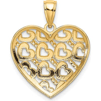 14K Yellow Gold Diamond-Cut Heart Pattern Pendant Charm - Polished Finish by Oro Pregiato