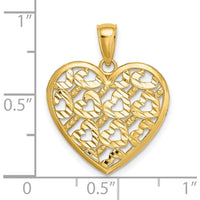 14K Yellow Gold Diamond-Cut Heart Pattern Pendant Charm - Polished Finish by Oro Pregiato