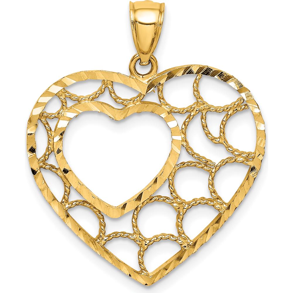 14K Yellow Gold Diamond-Cut Heart Pendant - 24mm by Oro Pregiato