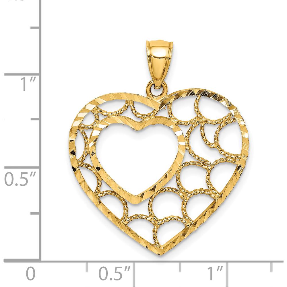 14K Yellow Gold Diamond-Cut Heart Pendant - 24mm by Oro Pregiato