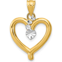 14K Yellow Gold Diamond-Cut Heart Pendant with Rhodium Accents - 26mm by Oro Pregiato