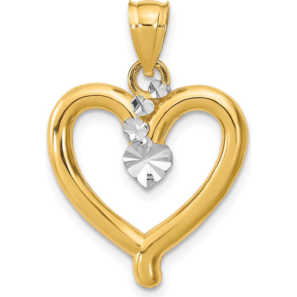 14K Yellow Gold Diamond-Cut Heart Pendant with Rhodium Accents - 26mm by Oro Pregiato