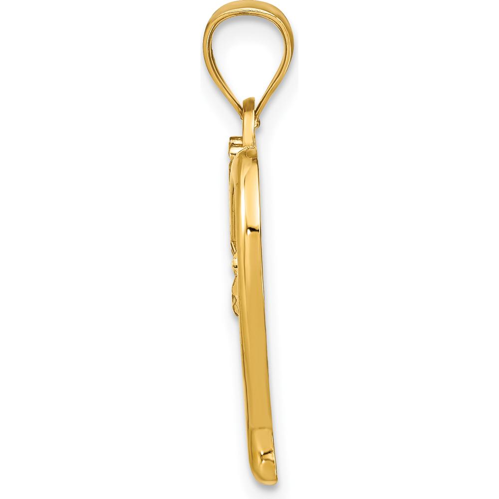 14K Yellow Gold Diamond-Cut Heart Pendant with Rhodium Accents - 26mm by Oro Pregiato