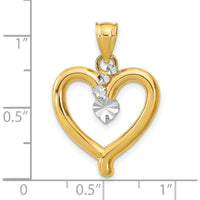 14K Yellow Gold Diamond-Cut Heart Pendant with Rhodium Accents - 26mm by Oro Pregiato