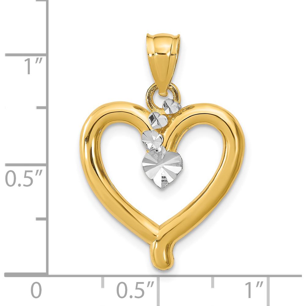 14K Yellow Gold Diamond-Cut Heart Pendant with Rhodium Accents - 26mm by Oro Pregiato
