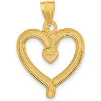14K Yellow Gold Diamond-Cut Heart Pendant with Rhodium Accents - 26mm by Oro Pregiato