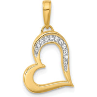 14K Yellow Gold Diamond-Cut Heart Pendant with Rhodium Accents - Elegant Love Symbol by Oro Pregiato