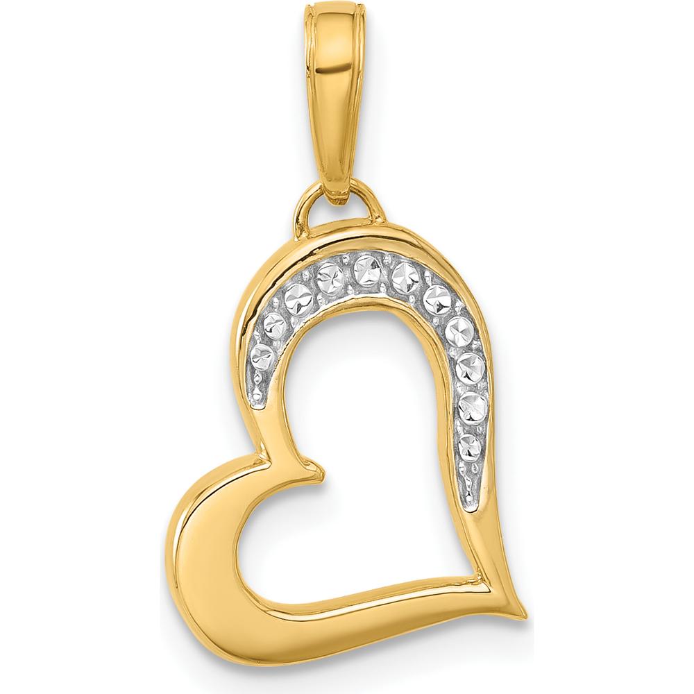 14K Yellow Gold Diamond-Cut Heart Pendant with Rhodium Accents - Elegant Love Symbol by Oro Pregiato