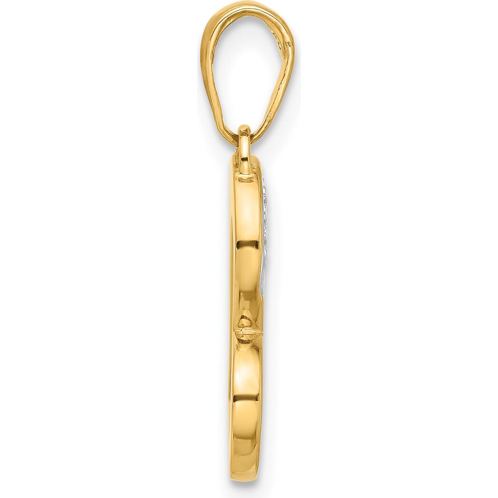 14K Yellow Gold Diamond-Cut Heart Pendant with Rhodium Accents - Elegant Love Symbol by Oro Pregiato