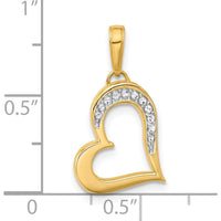 14K Yellow Gold Diamond-Cut Heart Pendant with Rhodium Accents - Elegant Love Symbol by Oro Pregiato