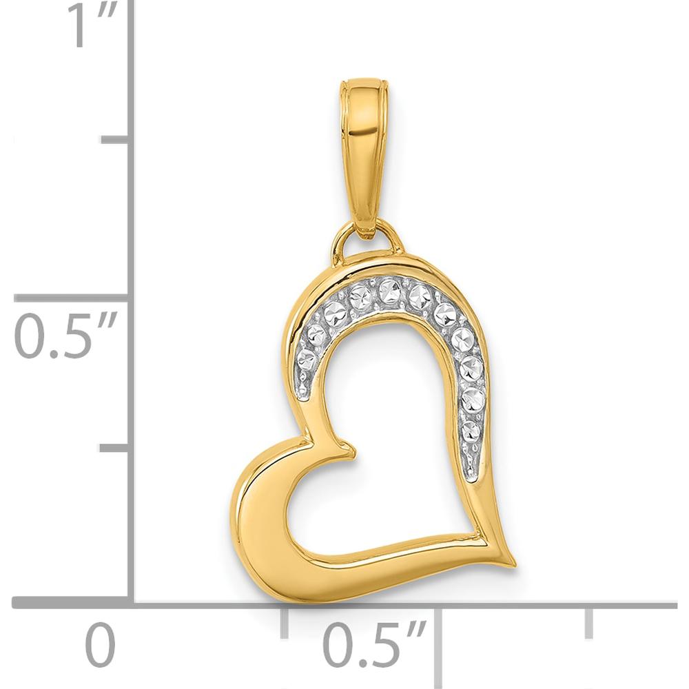 14K Yellow Gold Diamond-Cut Heart Pendant with Rhodium Accents - Elegant Love Symbol by Oro Pregiato