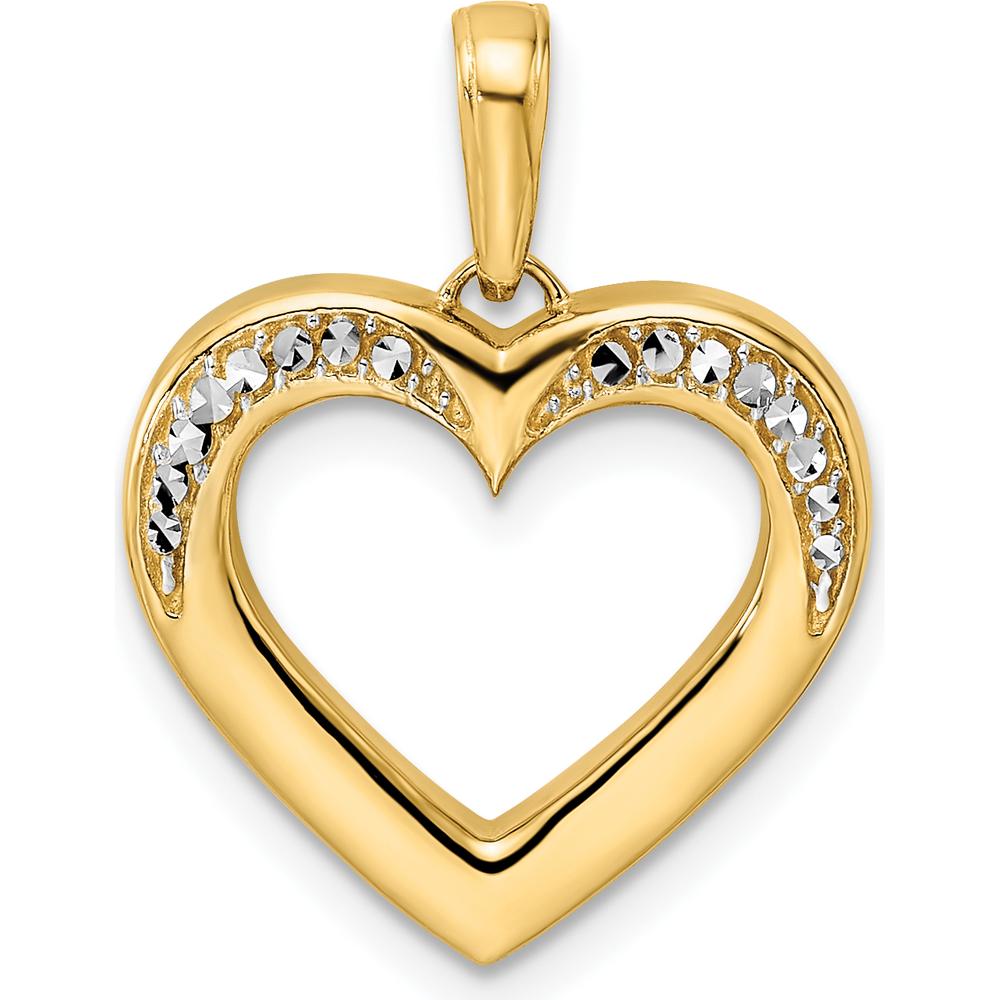 14K Yellow Gold Diamond-Cut Heart Pendant with Rhodium Accents - Timeless Love Statement by Oro Pregiato