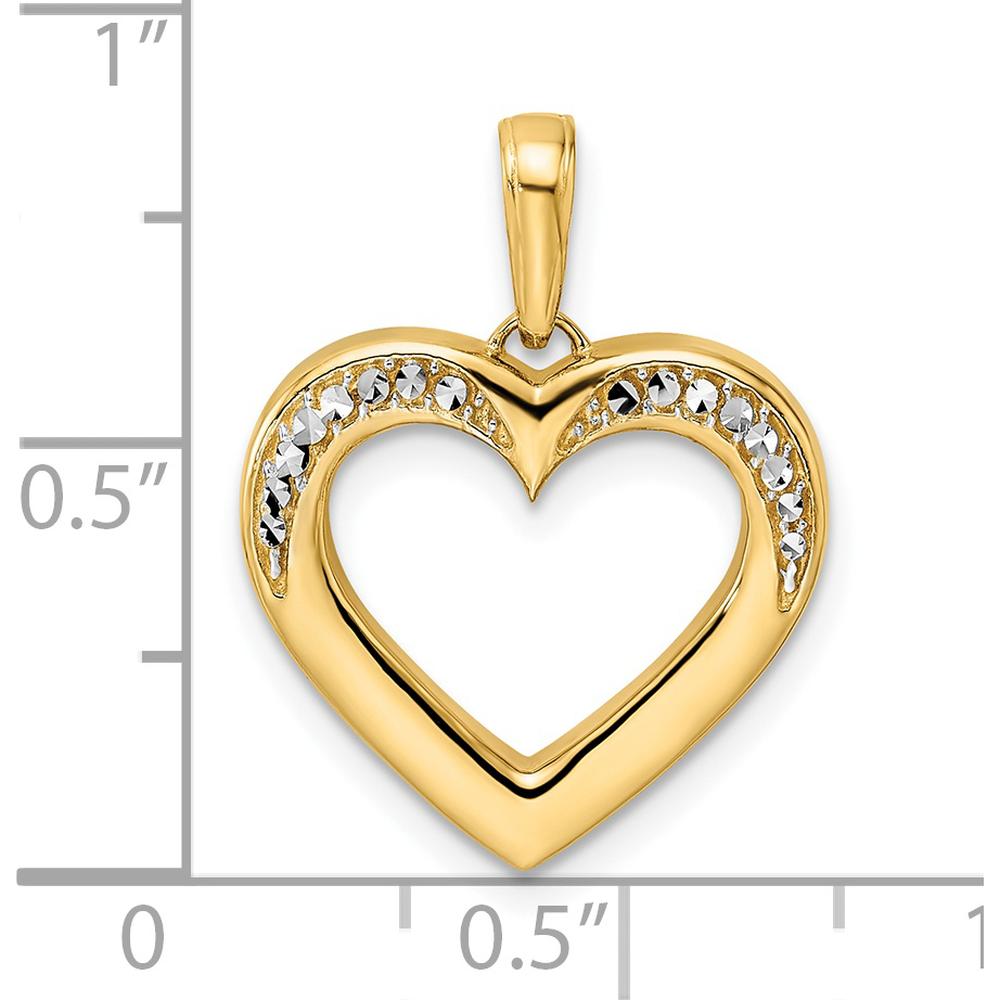 14K Yellow Gold Diamond-Cut Heart Pendant with Rhodium Accents - Timeless Love Statement by Oro Pregiato