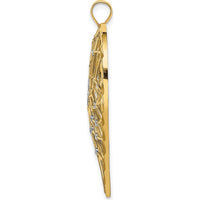 14K Yellow Gold Diamond-Cut Heart Pendant with Rhodium Filigree Design - Elegant and Timeless Piece by Oro Pregiato