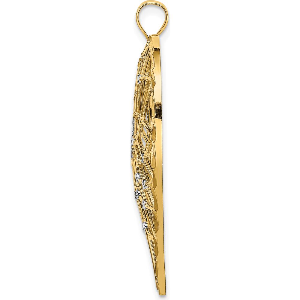 14K Yellow Gold Diamond-Cut Heart Pendant with Rhodium Filigree Design - Elegant and Timeless Piece by Oro Pregiato
