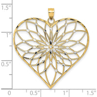 14K Yellow Gold Diamond-Cut Heart Pendant with Rhodium Filigree Design - Elegant and Timeless Piece by Oro Pregiato