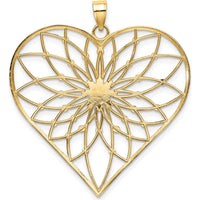 14K Yellow Gold Diamond-Cut Heart Pendant with Rhodium Filigree Design - Elegant and Timeless Piece by Oro Pregiato