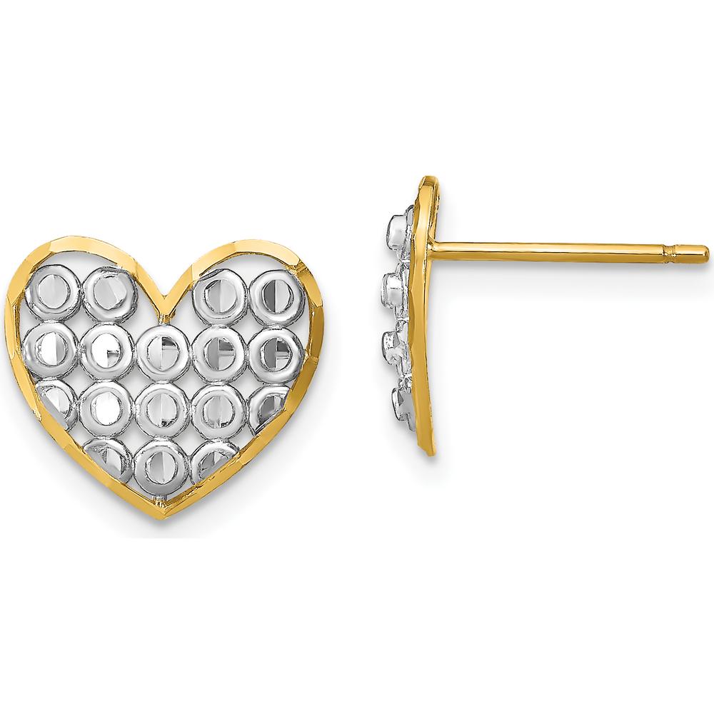 14K Yellow Gold Diamond-Cut Heart Post Earrings - Polished Finish by 0