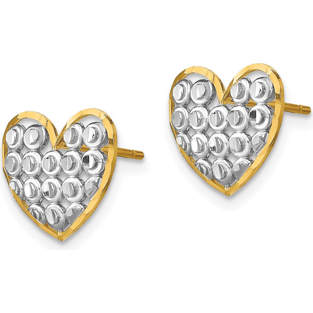 14K Yellow Gold Diamond-Cut Heart Post Earrings - Polished Finish by 0