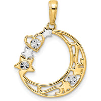 14K Yellow Gold Diamond-Cut Heart, Star, and Moon Pendant with White Rhodium Accents by Oro Pregiato