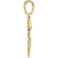 14K Yellow Gold Diamond-Cut Heart, Star, and Moon Pendant with White Rhodium Accents by Oro Pregiato