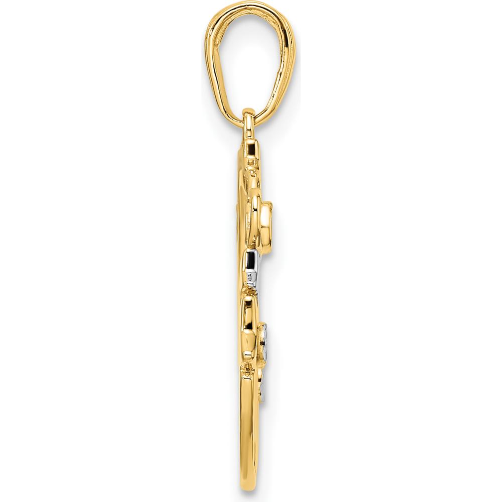 14K Yellow Gold Diamond-Cut Heart, Star, and Moon Pendant with White Rhodium Accents by Oro Pregiato