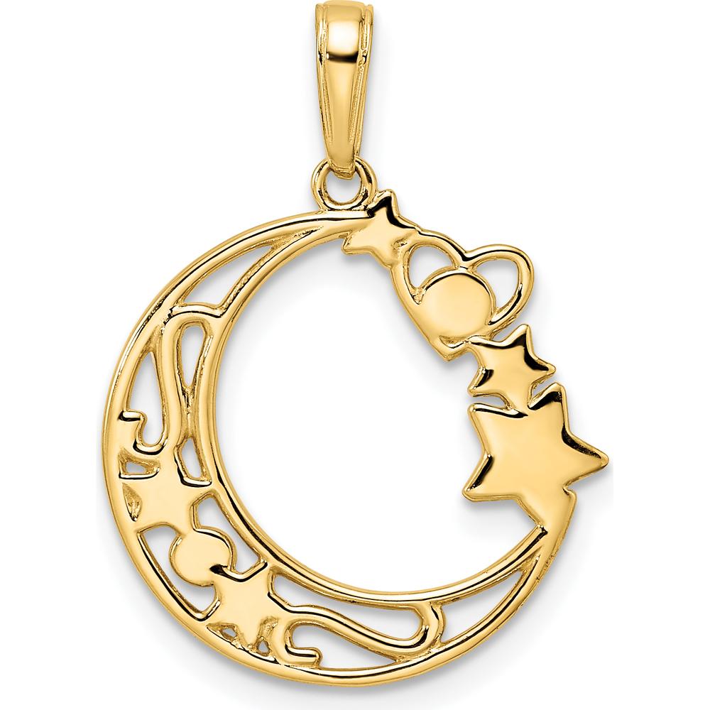 14K Yellow Gold Diamond-Cut Heart, Star, and Moon Pendant with White Rhodium Accents by Oro Pregiato