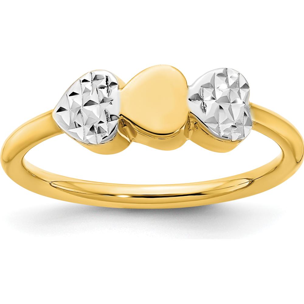14K Yellow Gold Diamond-Cut Hearts Ring with White Rhodium Accents - Polished Finish by 0