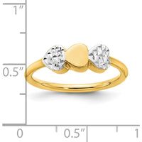 14K Yellow Gold Diamond-Cut Hearts Ring with White Rhodium Accents - Polished Finish by 0