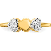 14K Yellow Gold Diamond-Cut Hearts Ring with White Rhodium Accents - Polished Finish by 0