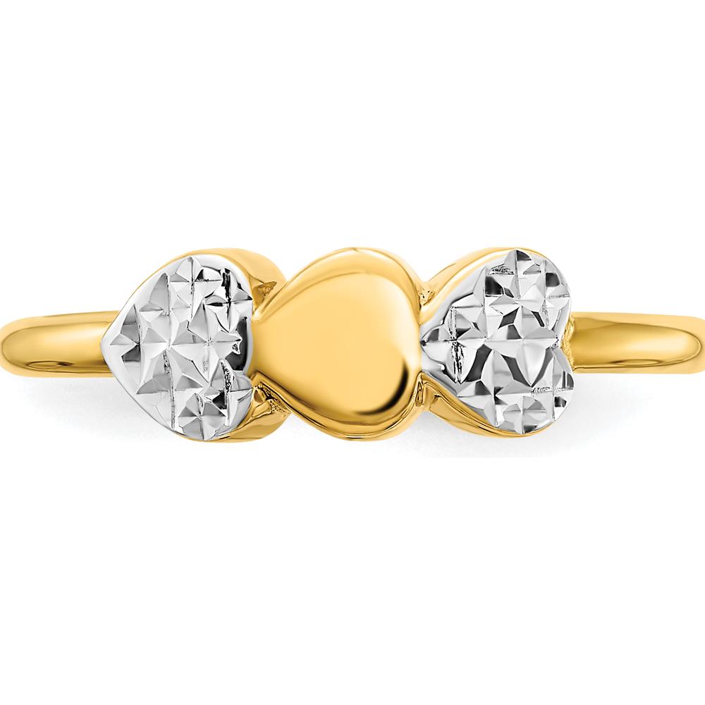 14K Yellow Gold Diamond-Cut Hearts Ring with White Rhodium Accents - Polished Finish by 0