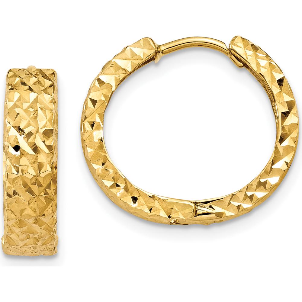 14K Yellow Gold Diamond-Cut Hinged Hoop Earrings - 12mm Length, 15.7mm Width by Oro Pregiato
