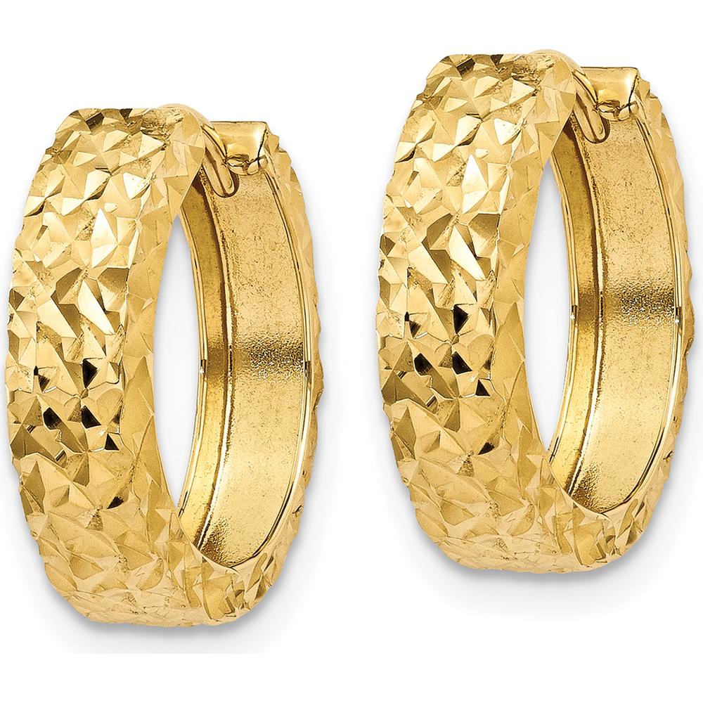 14K Yellow Gold Diamond-Cut Hinged Hoop Earrings - 12mm Length, 15.7mm Width by Oro Pregiato
