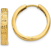14K Yellow Gold Diamond-Cut Hinged Hoop Earrings - 15mm Length by Oro Pregiato