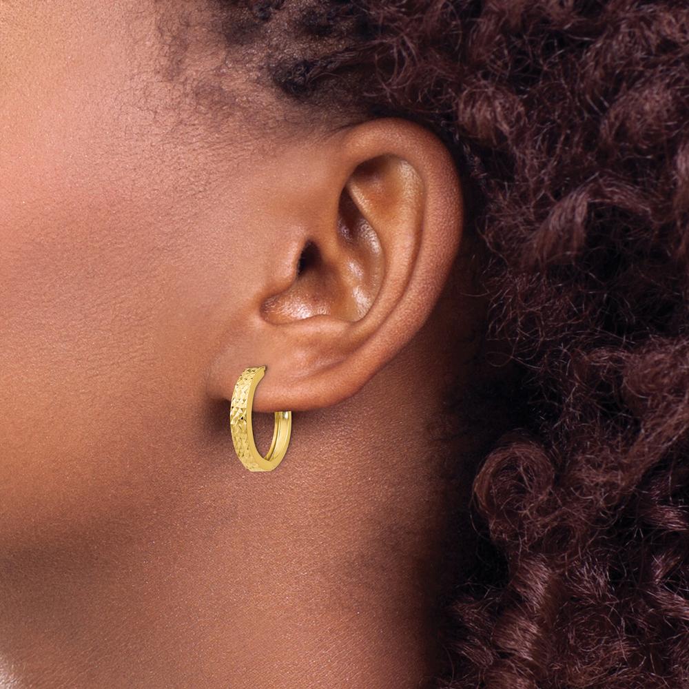 14K Yellow Gold Diamond-Cut Hinged Hoop Earrings - 15mm Length by Oro Pregiato